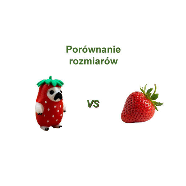 Pies w kostiumie truskawki – figurka 3D, ozdoba biurka, prezent